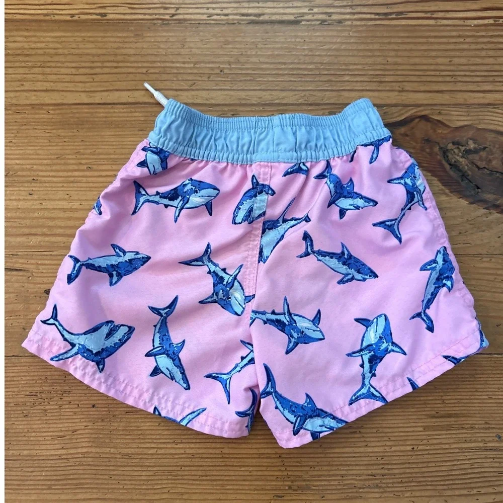 Floatimini Swim Trunks Kids Pink Blue Shark Print Board Shorts‎ SIZE 2T